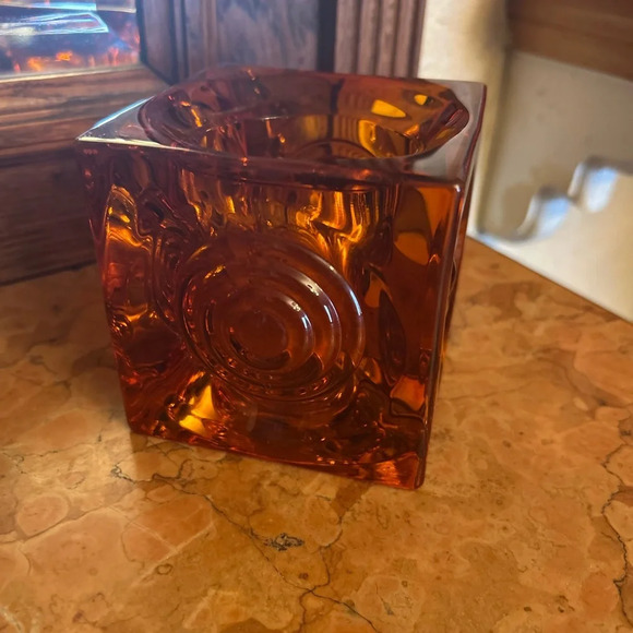 Vintage MCM Viking Persimmon Bullseye Glimmer Votive Candle Holder - Picture 3 of 5